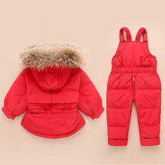 Russia Winter Fur Hooded Jacket Unisex Kids Clothing Sets