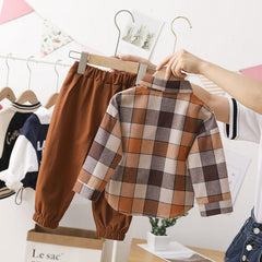 Children Clothing Sets Plaid Shirt + Pants for Baby Boys