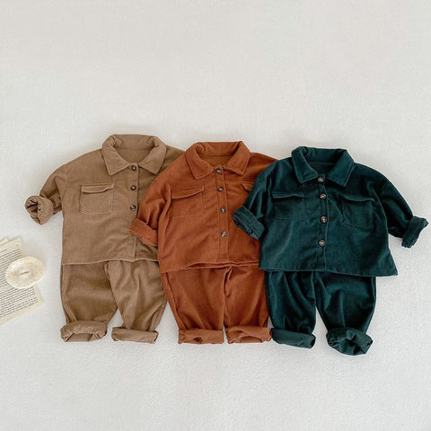 Kids Clothing Set Corduroy Coat and Pants 2Pcs Boys Suits Casual Girls Clothes