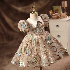 New Flower Girls kids Turkish Sequin Ball Vintage Gowns