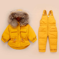 Russia Winter Fur Hooded Jacket Unisex Kids Clothing Sets