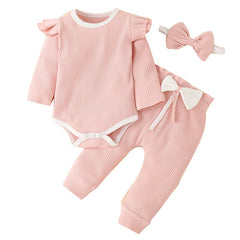 Baby Girl Outfit  Lace Ruffles Cotton Bodysuit +Pants+Headband Clothing