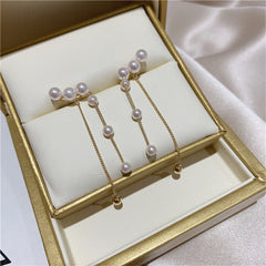 Elegant Metal Heart-Shaped Back Hanging Pearl Earrings