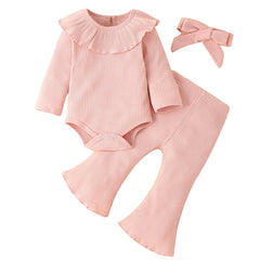 Baby Girl Outfit  Lace Ruffles Cotton Bodysuit +Pants+Headband Clothing