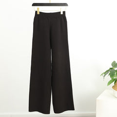 Casual Female Solid 2 Piece Pant Outfits Long Sleeve Top And Wide Leg Pants