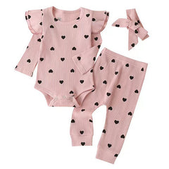 Baby Girl Outfit  Lace Ruffles Cotton Bodysuit +Pants+Headband Clothing