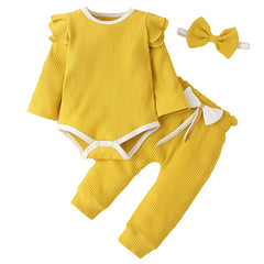 Baby Girl Outfit  Lace Ruffles Cotton Bodysuit +Pants+Headband Clothing