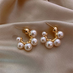 Elegant Metal Heart-Shaped Back Hanging Pearl Earrings