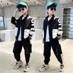 Fashion Boys Clothing Spring Autumn Patchwork Long Sleeve Sets