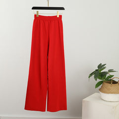 Casual Female Solid 2 Piece Pant Outfits Long Sleeve Top And Wide Leg Pants