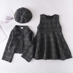 Winter Wool Coats And Skirts Kids Clothing Sets