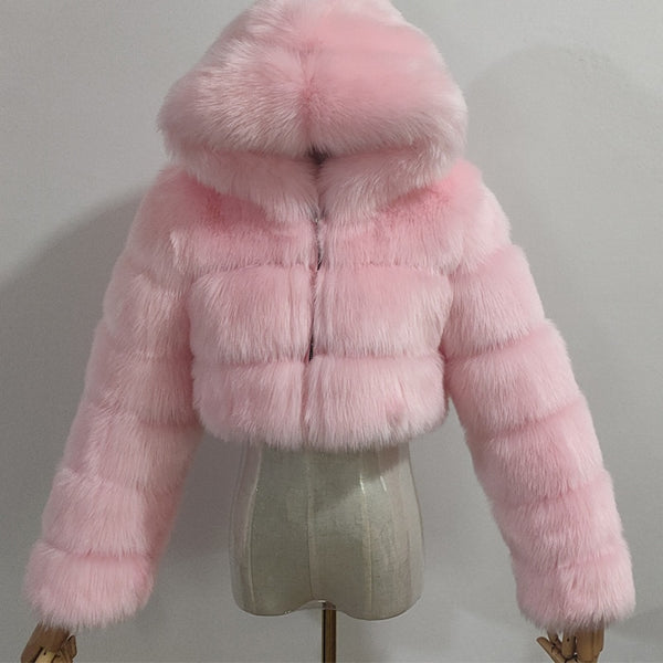 High Quality Furry Cropped Faux Fur Coats and Jackets for Women