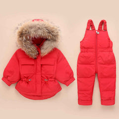 Russia Winter Fur Hooded Jacket Unisex Kids Clothing Sets