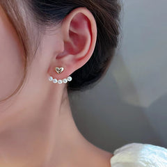 Elegant Metal Heart-Shaped Back Hanging Pearl Earrings