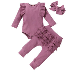 Baby Girl Outfit  Lace Ruffles Cotton Bodysuit +Pants+Headband Clothing