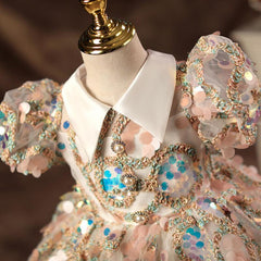 New Flower Girls kids Turkish Sequin Ball Vintage Gowns