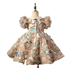 New Flower Girls kids Turkish Sequin Ball Vintage Gowns