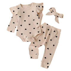 Baby Girl Outfit  Lace Ruffles Cotton Bodysuit +Pants+Headband Clothing