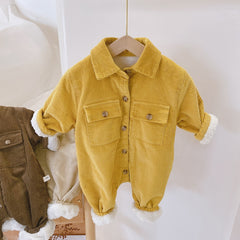 Baby Rompers Corduroy Jumpsuits Fur Lining Girls Clothes Fleece Outerwear