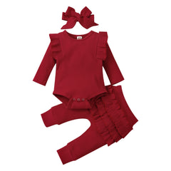 Baby Girl Outfit  Lace Ruffles Cotton Bodysuit +Pants+Headband Clothing