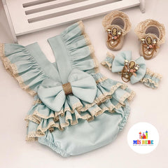 Baby girls Romper headband shoes cotton Ruffles sleeveless