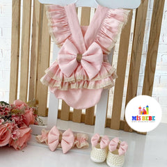 Baby girls Romper headband shoes cotton Ruffles sleeveless