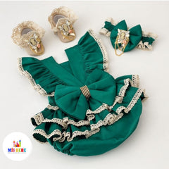 Baby girls Romper headband shoes cotton Ruffles sleeveless