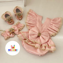 Baby girls Romper headband shoes cotton Ruffles sleeveless